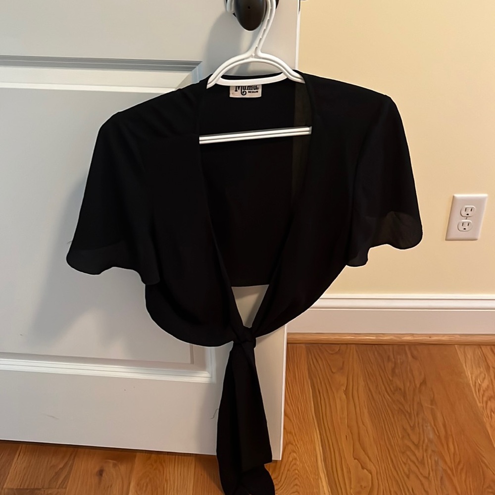 Show Me Your MuMu Black Tie-Front Shrug